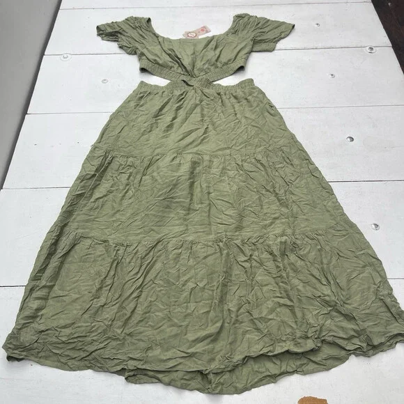 Leani Dresses | Leani Green Square Neck Cutout Summer Maxi Dress Women's Size Large | Color: Green | Size: L | Beyondexchange2's Closet